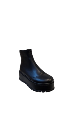 Ghete damă piele naturală box neagră cu fermoar frontal și talpă înaltă antiderapantă [1]