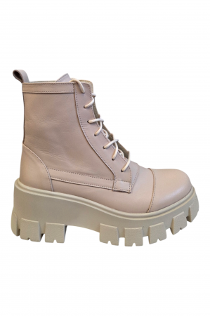 Ghete damă - Ghete damă, piele naturală box, talpă ușoară, crampoane mari, bej