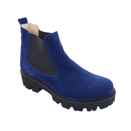 Ghete cu talpa masiva - Ghete damă, piele naturală velur, talpă ușoară, crampoane mari, bleumarin, Sandali