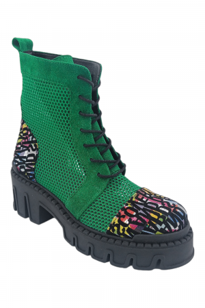 Ghete damă - Ghete damă, piele naturală velur, plasă, talpă cu striați, imprimeu litere, verde, Sandali