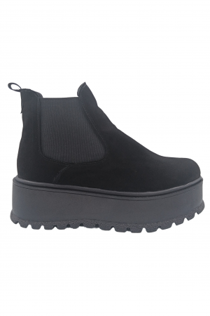Ghete damă, piele naturală velur, talpă înaltă, fără închidere, negru [1]