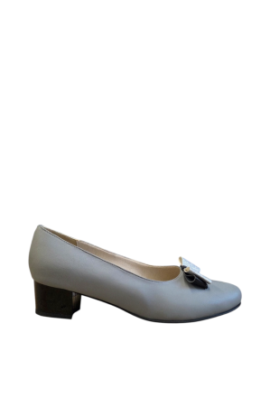 LICHIDARE STOC - Pantofi dama gri din piele naturala cu funda glitter