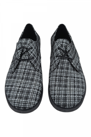 Pantofi casual unisex - piele naturală box, sireturi, talpa usoara, imprimeu carouri [3]