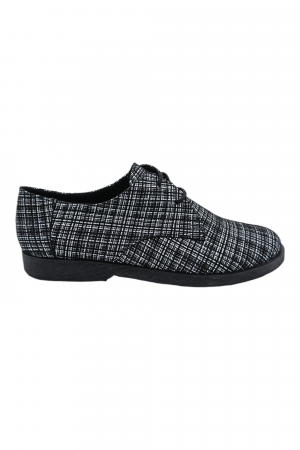 Pantofi fara toc - Pantofi casual unisex - piele naturală box, sireturi, talpa usoara, imprimeu carouri