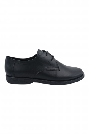 Pantofi fara toc - Pantofi casual unisex - piele naturală box, sireturi, talpa usoara, negru