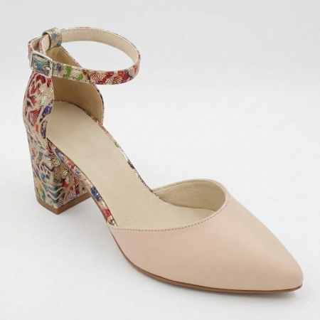Sandale damă - pantofi dama bej piele naturala luxury mosaic