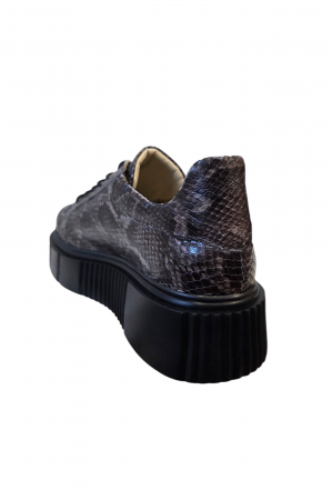 Pantofi damă casual cu imprimeu șarpe, cu sireturi, talpă înaltă, bej-negru [2]