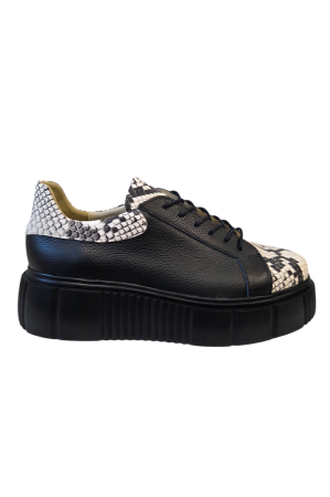LICHIDARE STOC - Pantofi damă casual piele naturala bizonata, imprimeu alb șarpe, negru, 38