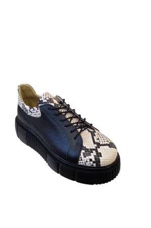 Pantofi damă casual piele naturala bizonata, imprimeu alb șarpe, negru, 38 [1]