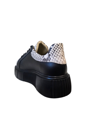 Pantofi damă casual piele naturala bizonata, imprimeu alb șarpe, negru, 38 [2]