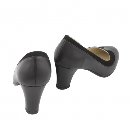 Pantofi damă casual, piele naturală box, camoscio, toc mediu gros, negru, Sandali [1]