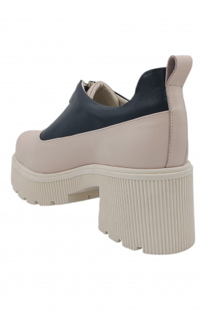 Pantofi damă casual, piele naturală, cu fermoar, talpă masivă și ușoară, bej/negru [2]