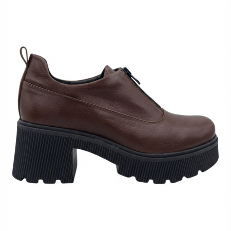 Pantofi fara toc - Pantofi damă piele naturală maro cognac