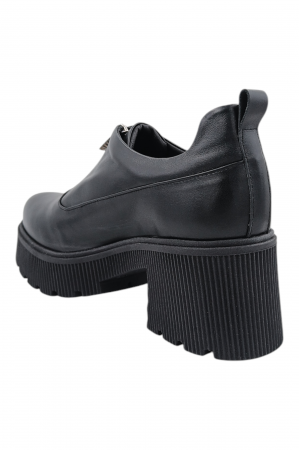 Pantofi damă casual, piele naturală, cu fermoar, talpă masivă și ușoară, negru [2]