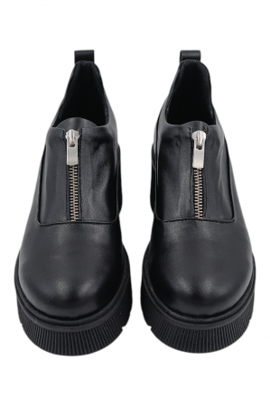 Pantofi damă casual, piele naturală, cu fermoar, talpă masivă și ușoară, negru [3]
