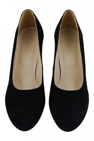 Pantofi damă eleganți, piele întoarsă, vârf rotund, toc înalt îmbrăcat, negru [3]