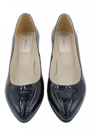 Pantofi damă eleganți, piele lăcuită, vârf migdalat, toc gros îmbrăcat, negru. SANDALI [3]