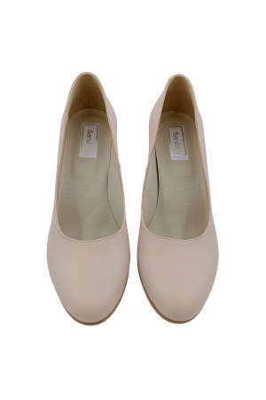 Pantofi dama eleganti, piele naturala bej, toc mediu gros imbracat cu imprimeu de linii aurii, Sandali [3]