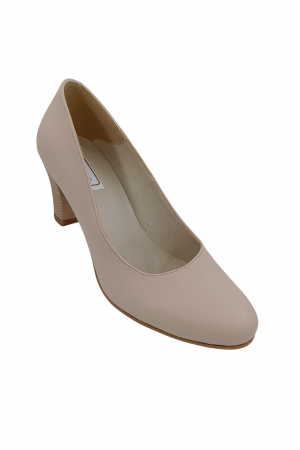 Pantofi dama eleganti, piele naturala bej , toc mediu gros imbracat cu puncte, Sandali [1]