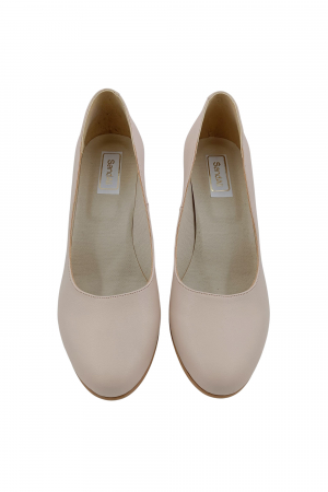 Pantofi dama eleganti, piele naturala bej , toc mediu gros imbracat cu puncte, Sandali [3]
