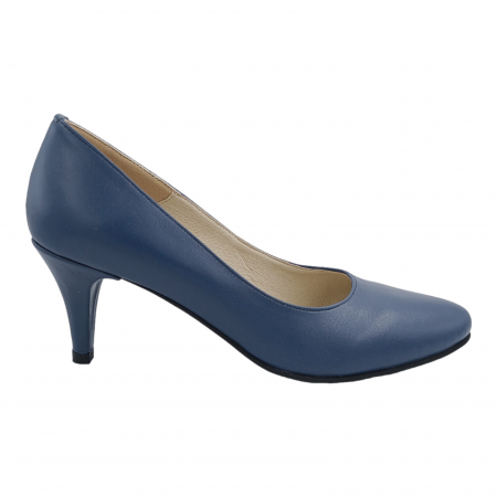 Pantofi cu toc subțire - Pantofi damă eleganți, piele naturală box, toc cui, albastru. SANDALI