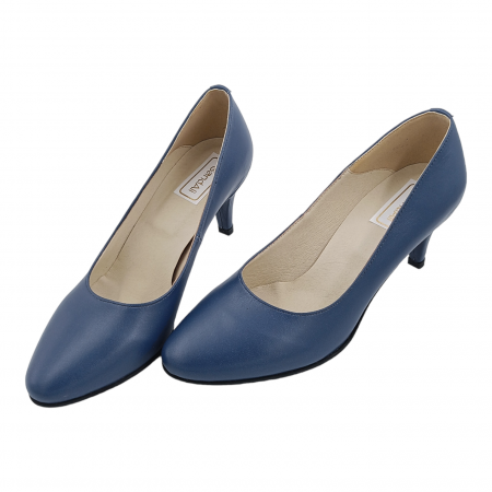 Pantofi damă eleganți, piele naturală box, toc cui, albastru. SANDALI [3]