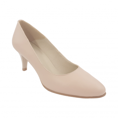 Pantofi cu toc subțire - Pantofi damă eleganți, piele naturală box, toc cui, bej-roz. SANDALI