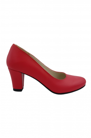 Pantofi cu toc conic - Pantofi damă eleganți, piele naturală box, toc mediu gros îmbrăcat, roșu, SANDALI