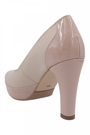Pantofi damă eleganți, piele naturală cu lac, vârf rotund, toc înalt îmbrăcat, bej-roz [3]