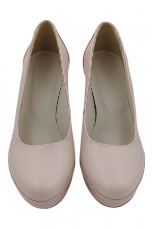 Pantofi damă eleganți, piele naturală cu lac, vârf rotund, toc înalt îmbrăcat, bej-roz [4]