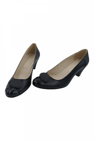 Pantofi damă eleganți, piele naturală, vârf rotund, toc mic si conic, negru [5]