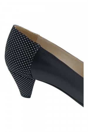 Pantofi damă eleganți, piele naturală, vârf rotund, toc mic si conic, negru [1]