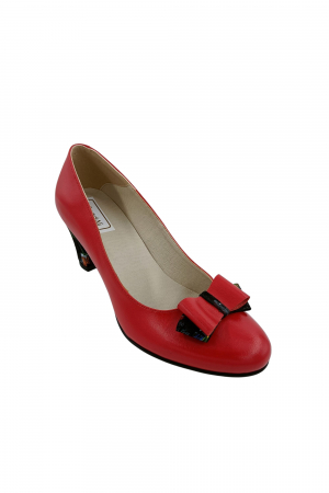 Pantofi dama eleganti, piele naturala, funda, toc mediu gros imbracat cu imprimeu tip picasso, rosu, Sandali [1]
