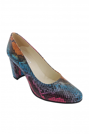 Pantofi damă eleganți, piele naturală imprimeu șarpe, toc gros îmbrăcat, multicolor, SANDALI [1]