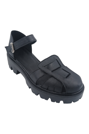 Sandale damă fara toc, piele naturală, catarama, negru, 38 [1]