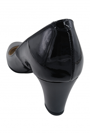 Pantofi damă eleganți, piele naturală lacuită, toc mediu gros, negru, SANDALI [2]