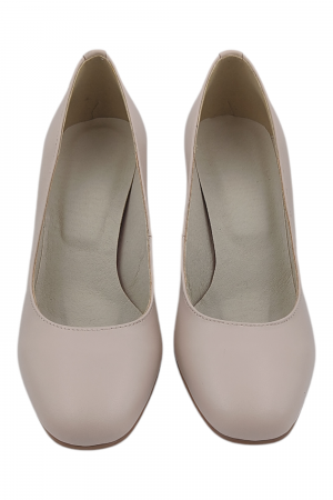 Pantofi damă eleganți, piele naturală, vârf pătrat, toc gros, bej roz [3]