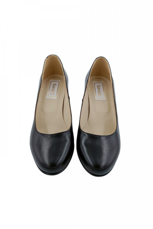 Pantofi dama eleganti, piele naturala neagra, toc mediu gros imbracat imprimeu mozaic, Sandali [3]