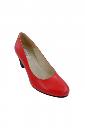 Pantofi dama eleganti, piele naturala rosu, toc mediu gros imbracat cu linii colorate, Sandali [1]