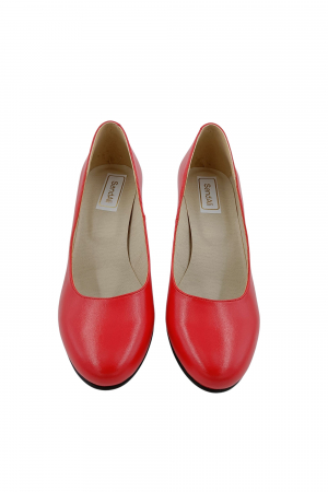 Pantofi dama eleganti, piele naturala rosu, toc mediu gros imbracat cu linii colorate, Sandali [3]