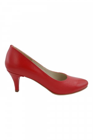 Pantofi cu toc subțire - Pantofi damă eleganți, piele naturală, toc cui, roșu, Sandali