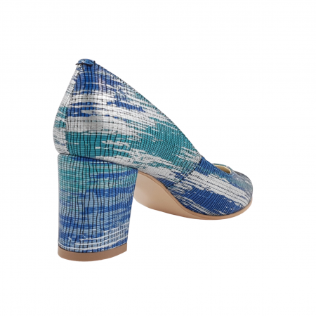 Pantofi damă eleganți, piele naturală, toc gros, argint, turcoaz, albastru, Sandali [1]