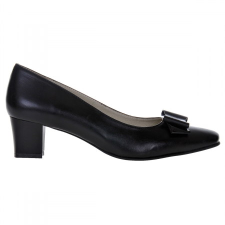 Pantofi cu toc gros 4 cm - Pantofi dama eleganti, piele naturala, toc gros, funda, negru, Sandali