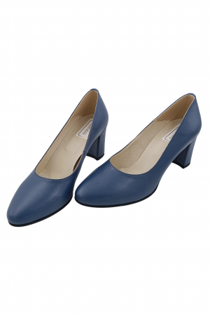 Pantofi damă eleganți, piele naturală, toc gros îmbrăcat, albastru. SANDALI [3]