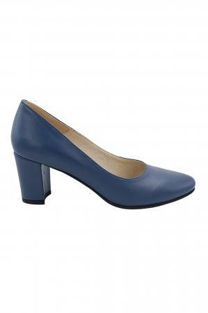 Pantofi damă eleganți, piele naturală, toc gros îmbrăcat, albastru. SANDALI
