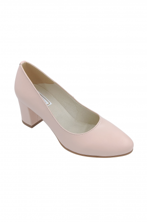 Pantofi damă eleganți, piele naturală, toc gros îmbrăcat, bej-roz, SANDALI [1]