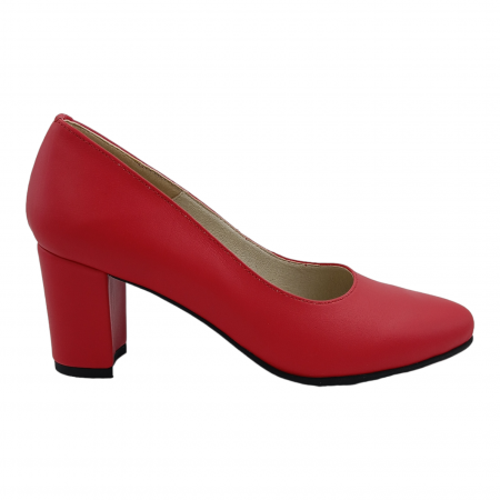 Pantofi damă eleganți, piele naturală, toc gros îmbrăcat, roșu, SANDALI