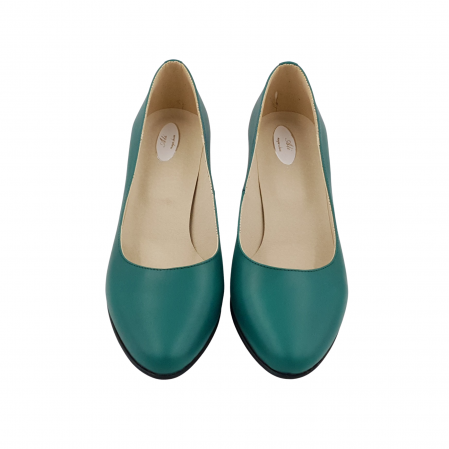 Pantofi damă eleganți, piele naturală, toc gros îmbrăcat, verde cu pătratele colorate, Sandali [2]
