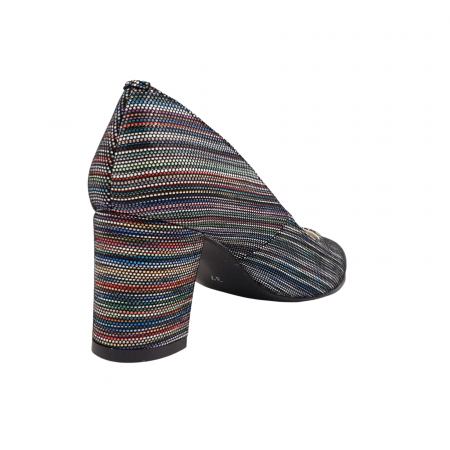 Pantofi damă eleganți, piele naturală, toc gros, linii colorate, Sandali [1]