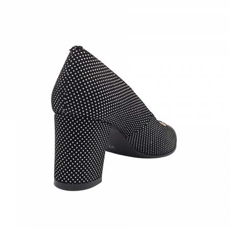 Pantofi dama eleganti, piele naturala, toc gros, negru cu buline albe, Sandali [1]